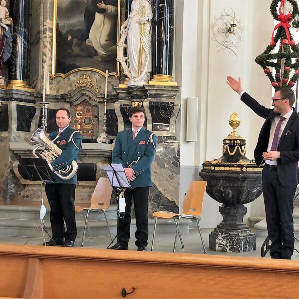 Patrick Hummel nach seinem ersten Einsatz mit der Ortsmusik