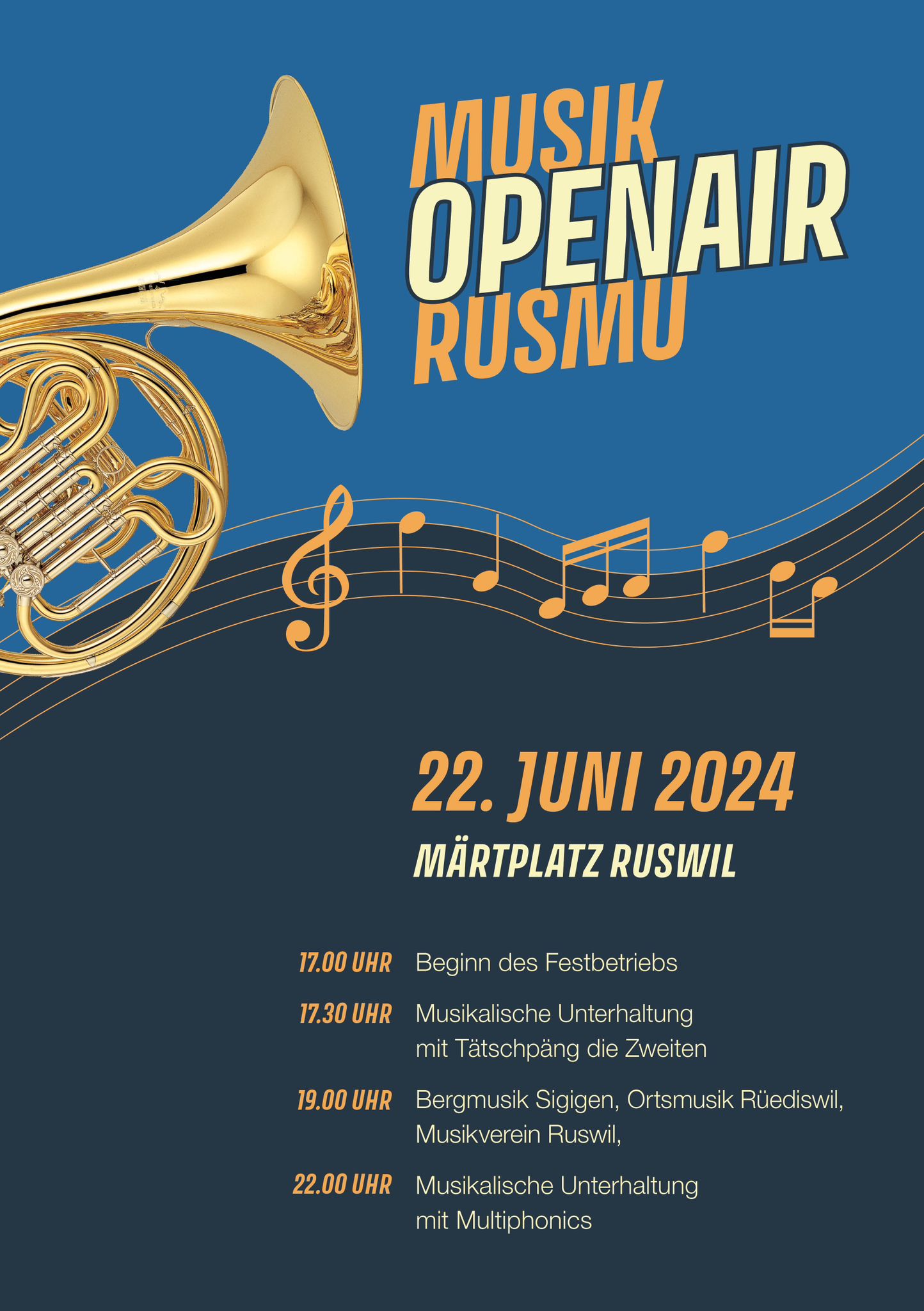 Am Samstag, 22. Juni findet auf dem Märtplatz Ruswil das Blasmusik OpenAir 2024 statt.