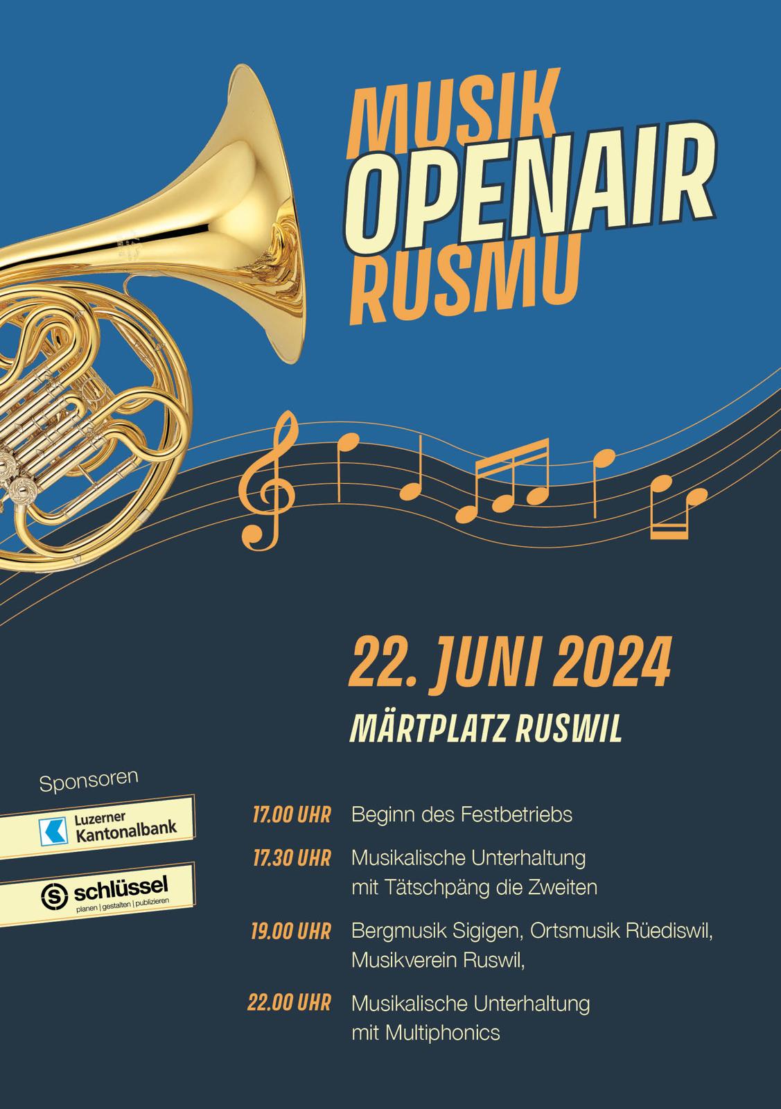 Am Samstag, 22. Juni findet auf dem Märtplatz Ruswil das Blasmusik OpenAir 2024 statt.