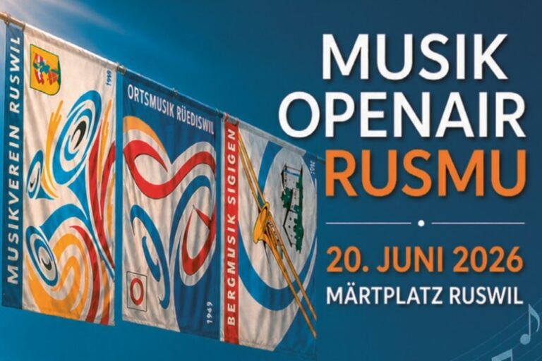 Das Blasmusik OpenAir 2026 wird am Samstag., 20. Juni auf den Märtplatz Ruswil von der Ortsmusik Rüediswil, Bergmusik Sigigen und dem Musikverein Ruswil organisiert.