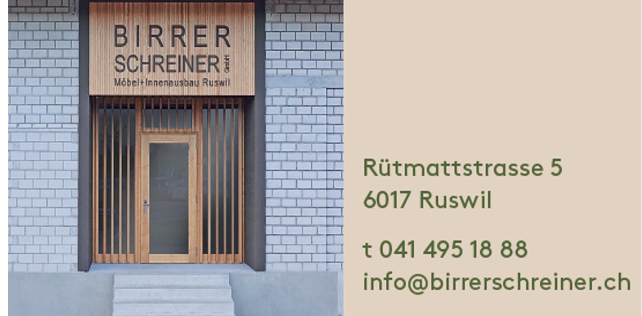 Birrer Schreiner GmbH Birrer Schreiner GmbH ist Karussell-Sponsor an der Neuuniformierung der Ortsmusik Rüediswil.